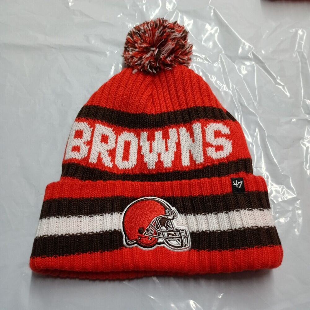 Cleveland Browns 47 Brand Knit‎ Hat Bering Cap Orange Brown